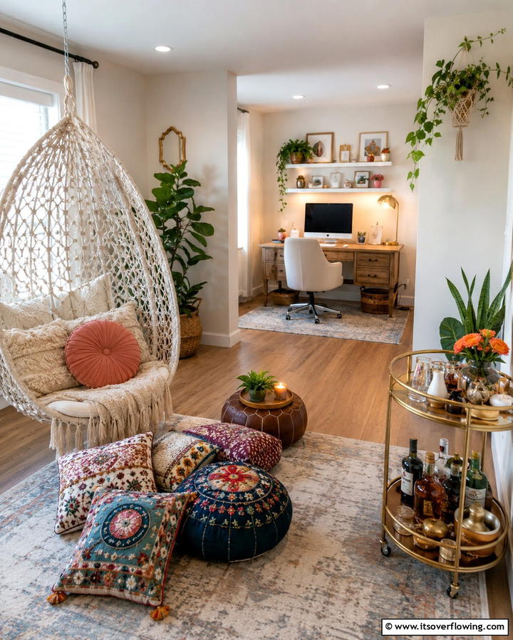 Cozy Corner with Boho Accessories - 30 Bohemian Home Office Ideas for Eclectic Workspace Vibes