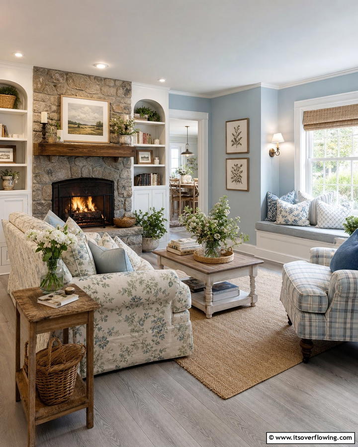Cozy Cottage Atmosphere - 20 Grey Floor Living Room with Blue Walls Ideas