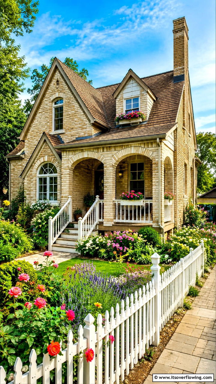 Cozy Cottage Beige Brick Exterior - 30 Beige Brick Exterior Home Ideas for Warm Curb Appeal