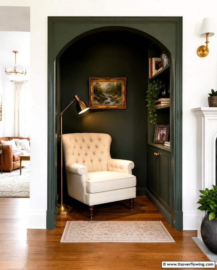 Cozy Dark Green Reading Nook - 30 Rich Dark Green Living Room Designs for Cozy Elegance