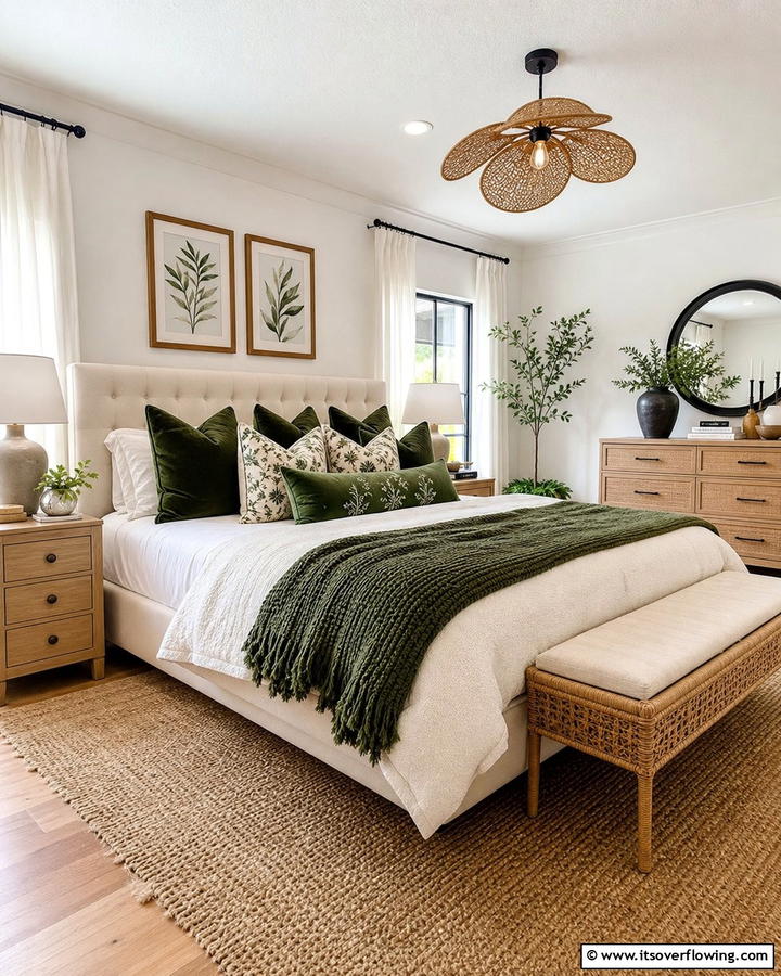 Cozy Dark Green Throw Pillows - 21 Dark Green Bedroom Ideas- Moody & Luxurious Spaces