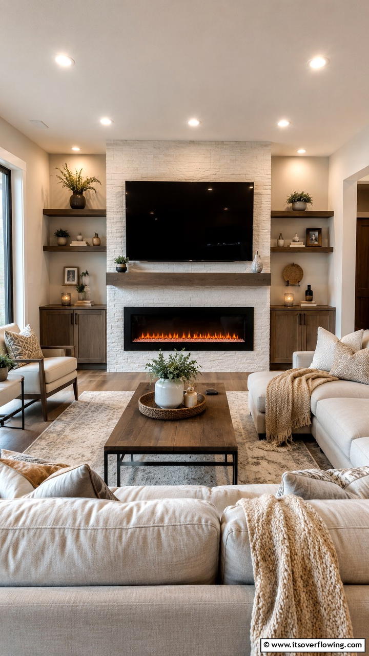 Cozy Electric Fireplace with Centered TV Focus - 30 Electric Fireplace Ideas With TV Above for Cozy Spaces