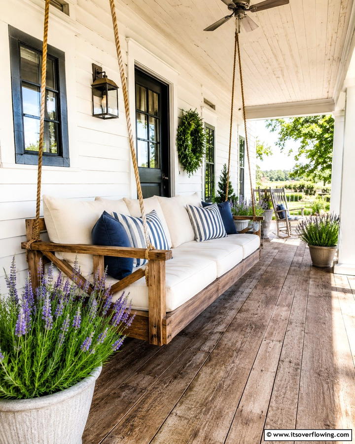 Cozy Farmhouse Swing Oasis - 30 Rustic Front Porch Ideas for a Welcoming Entryway