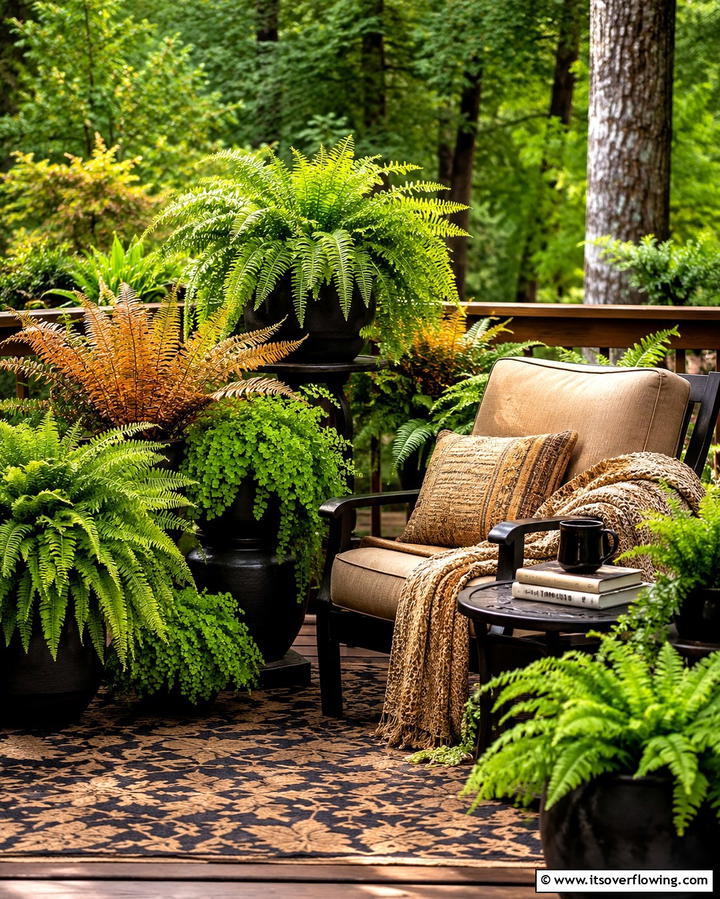 Cozy Fern Corner - 30 Deck Decorating Ideas with Plants for Lush Outdoor Living