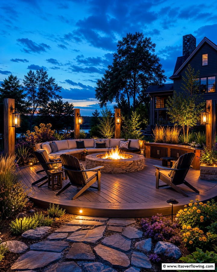 Cozy Fire Pit Deck Oasis - 21 Patio Deck Designs to Elevate Your Outdoor Living Space