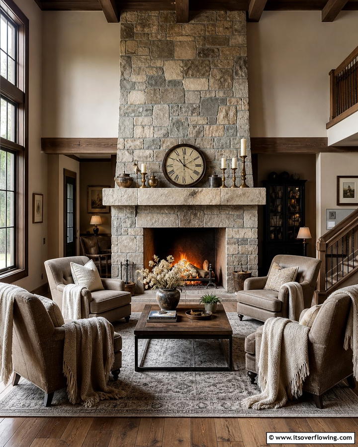 Cozy Fireplace Accents - 25 Ralph Lauren Living Room Ideas for Classic Elegance