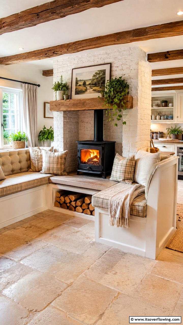 Cozy Fireplace Corner - 30 Cottage Kitchen Ideas for Cozy, Charming Farmhouse Style