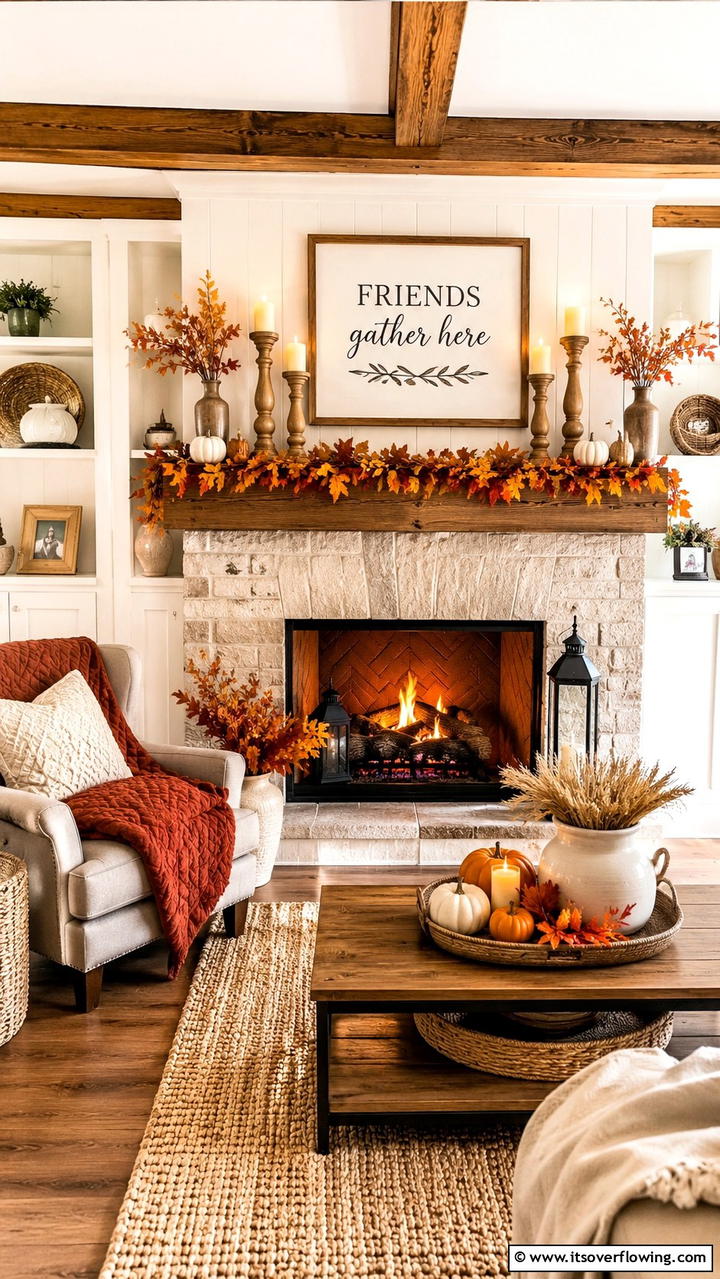 Cozy Fireplace Decor - 30 Friendsgiving Decor Ideas for Festive Gatherings
