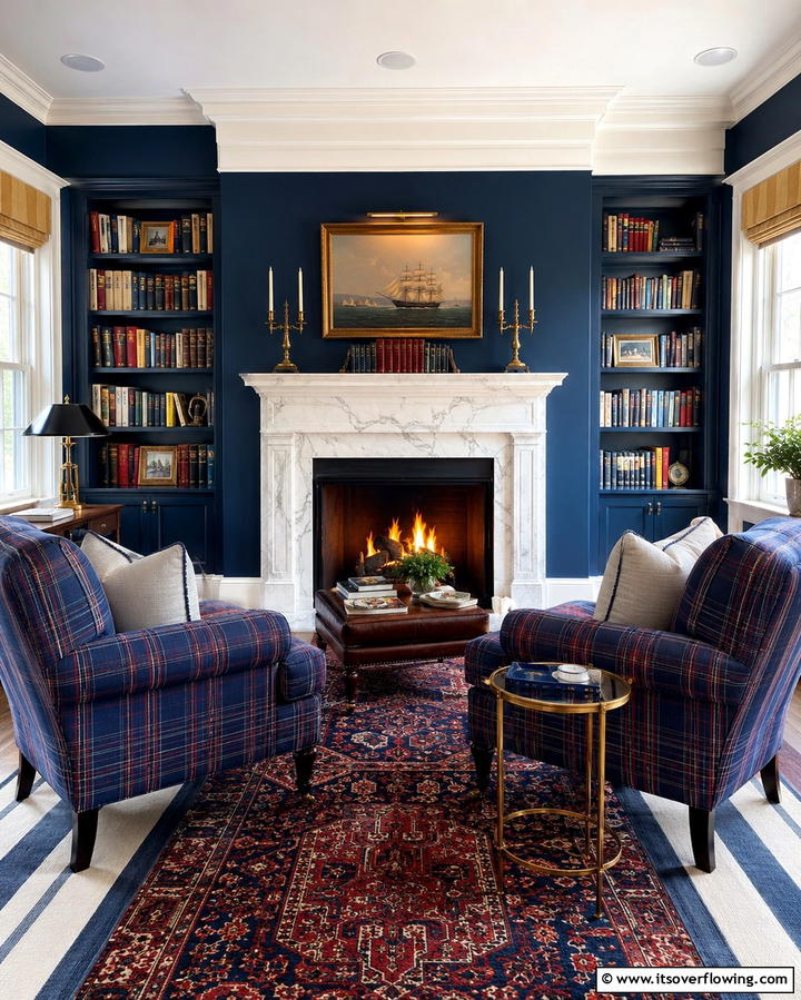 Cozy Fireplace Den - 30 Preppy Room Ideas for a Classic and Polished Home Look