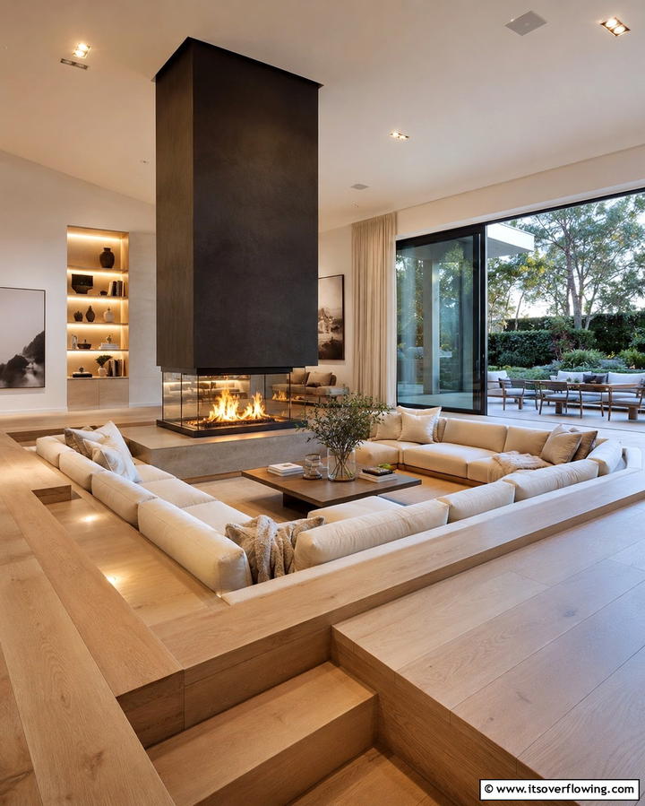 Cozy Fireplace Integration - 25 Sunken Living Room Ideas for a Modern and Cozy Space