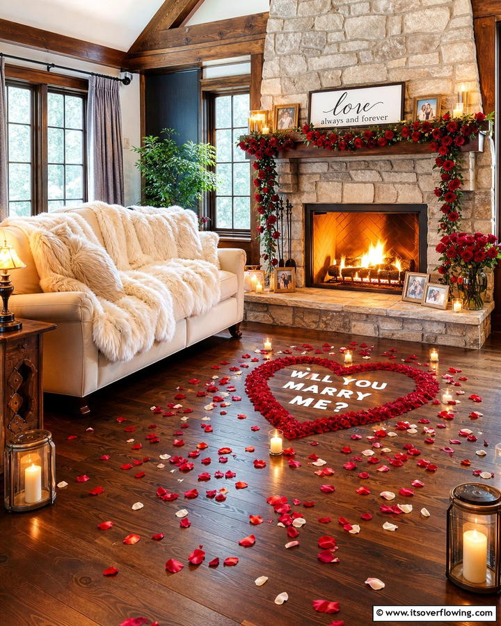 Cozy Fireplace Romance Proposal - 21 Romantic Wedding Proposal Ideas to Say ‘Will You Marry Me-’