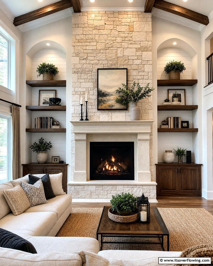 Cozy Fireplace Surround - 30 Striking Living Room Accent Wall Ideas for Bold Style