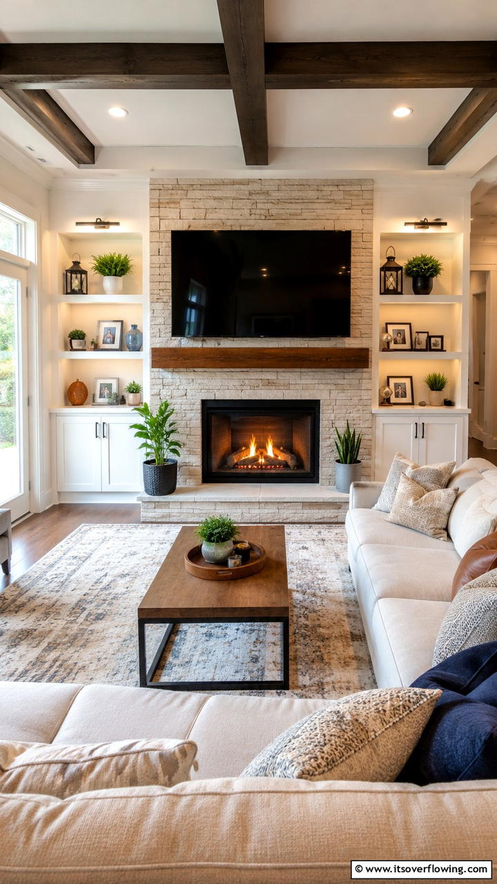 Cozy Fireplace TV Wall - 21 Innovative TV Wall Ideas to Maximize Living Room Space