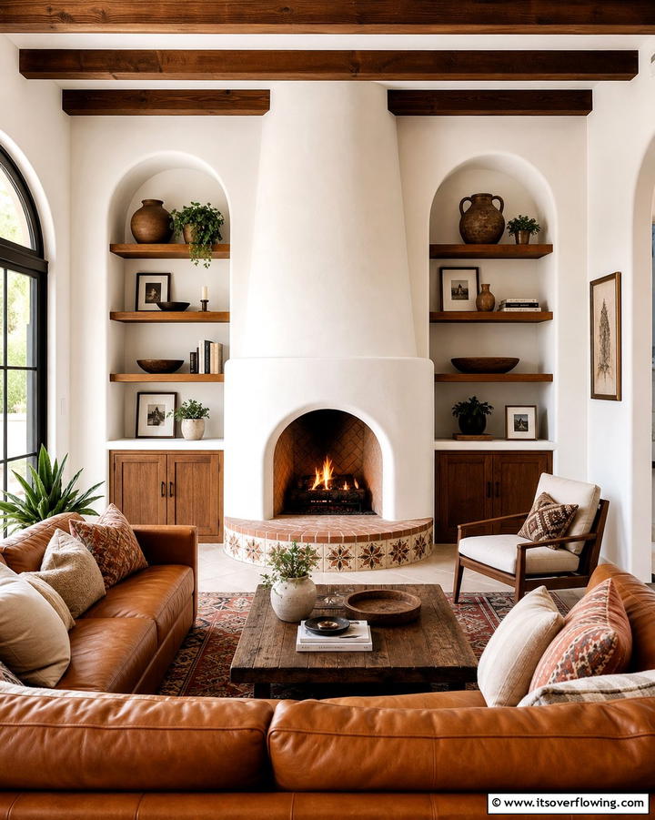 Cozy Fireplace with Stucco Finish - 25 Spanish Style Living Room Ideas for Timeless Elegance