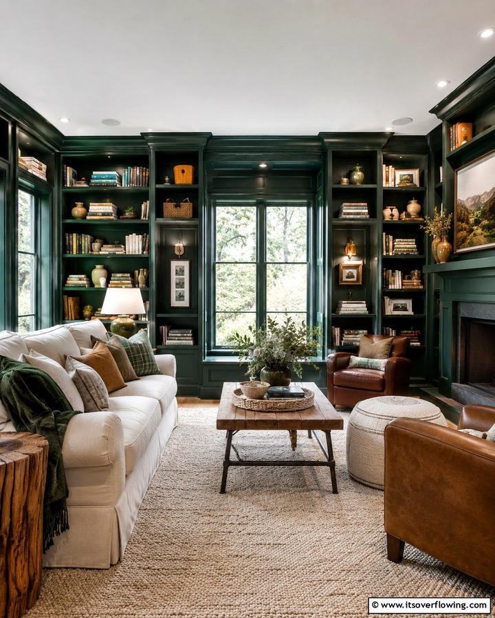 Cozy Forest Hideaway - 30 Forest Green Living Room Ideas for Nature-Inspired Interiors