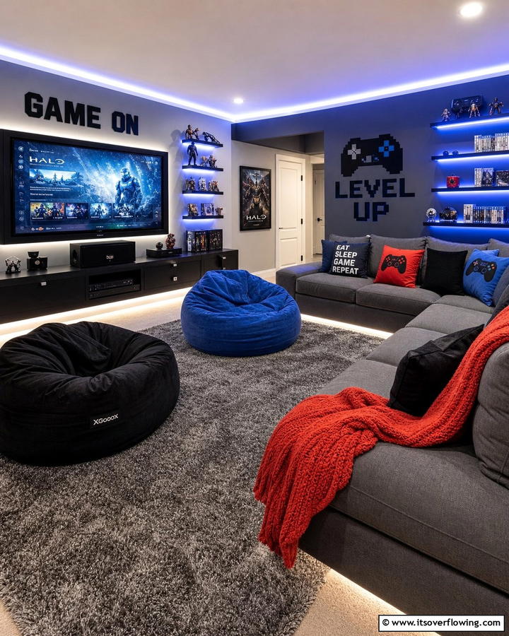 Cozy Gaming Lounge Area - 25 Boys Gaming Bedroom Ideas for the Ultimate Gaming Setup