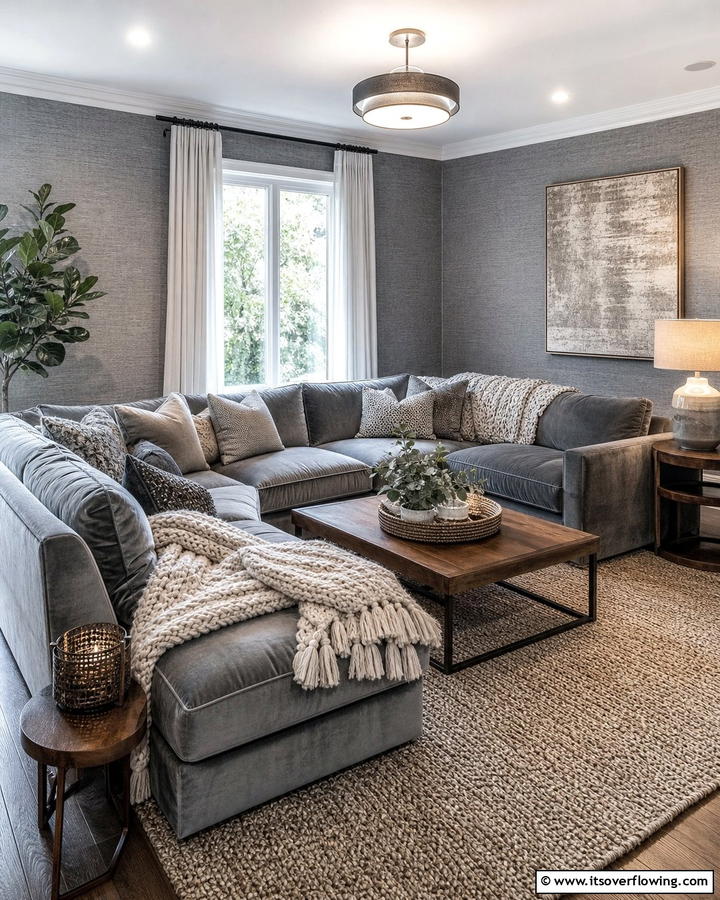 Cozy Gray with Textured Fabrics - 21 Gray Living Room Ideas to Elevate Neutral Decor
