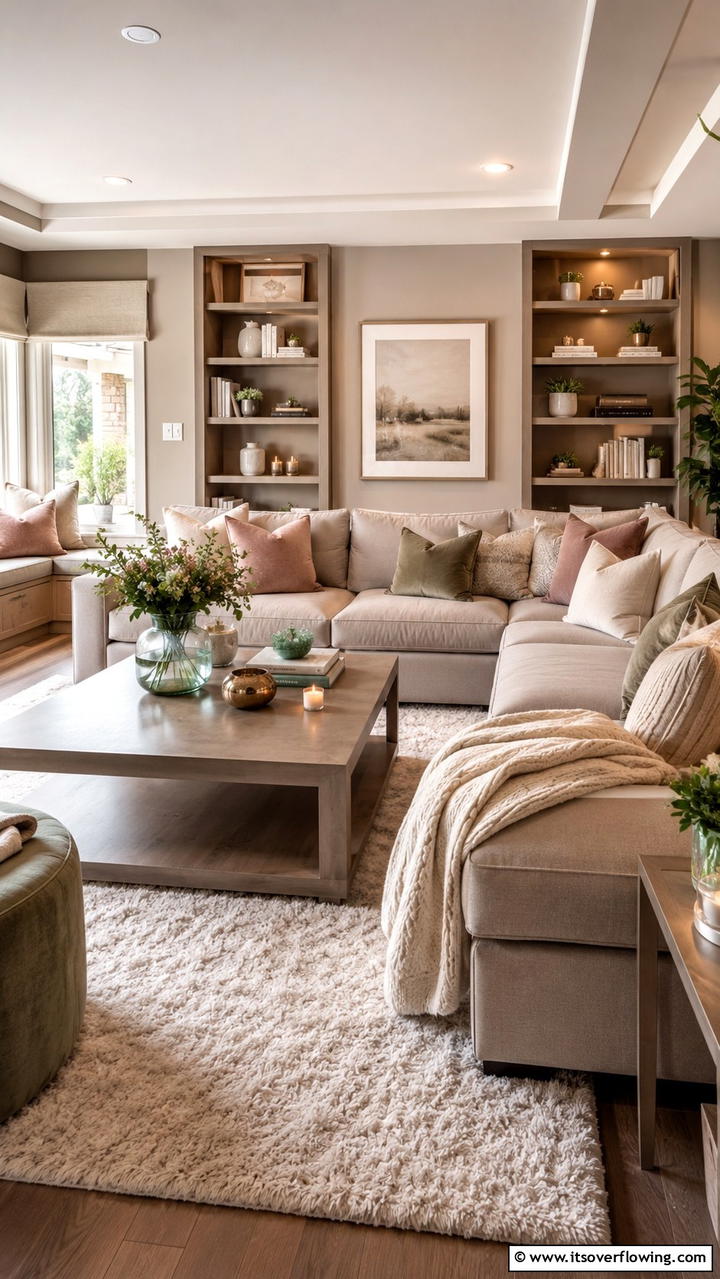 Cozy Greige Retreat with Plush Comfort - 30 Greige Living Room Ideas for Neutral & Warm Modern Spaces