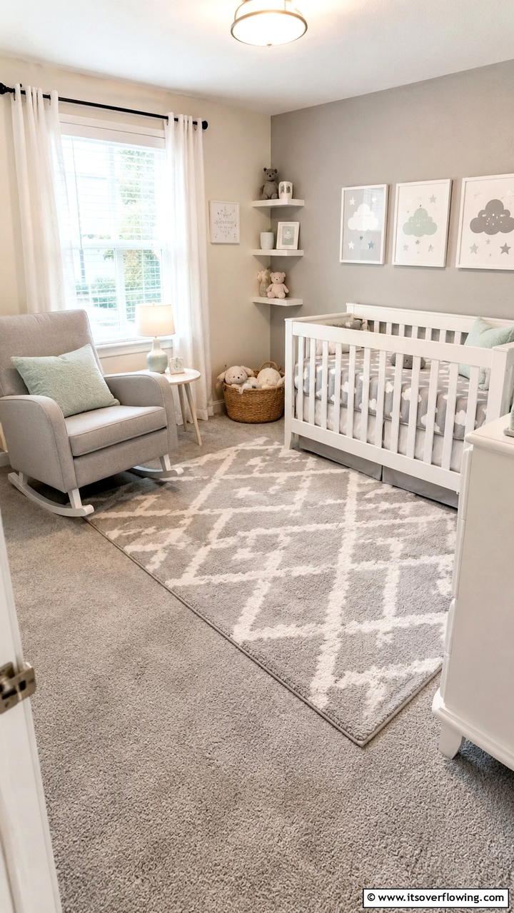 Cozy Grey Carpet and Rug Combo - 30 Grey Nursery Ideas- Calming & Modern Baby Room Designs