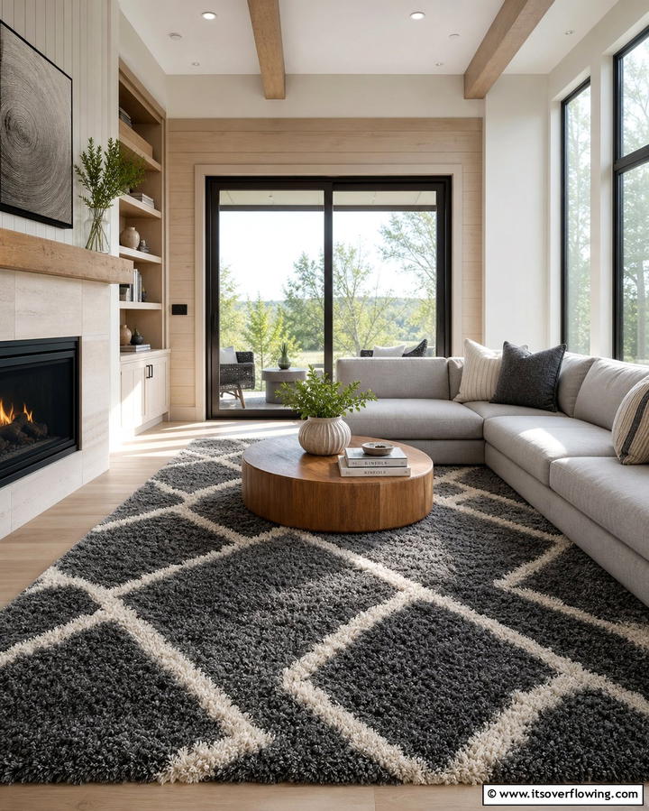 Cozy Grey and White Textured Rugs - 25 Grey and White Living Room Ideas for Modern Homes