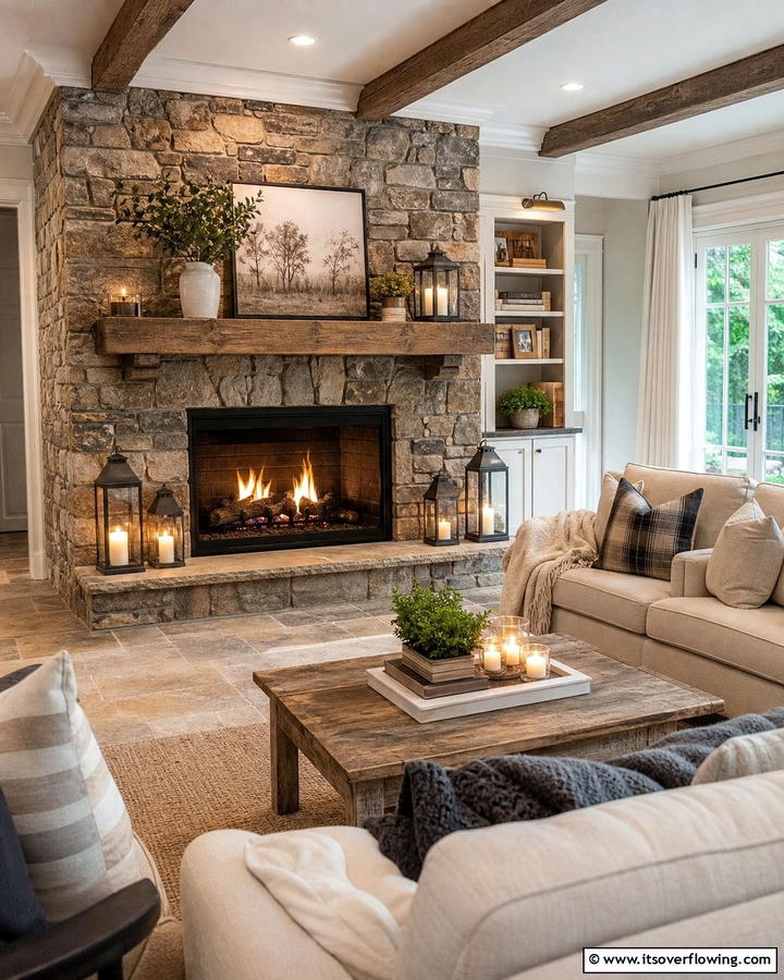 Cozy Hearth Centerpiece - 21 Country Living Room Ideas with Rustic Elegance