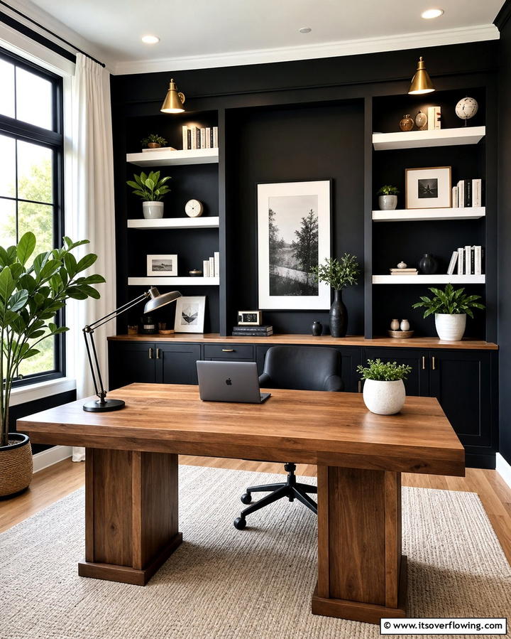 Cozy Home Office Backdrop - 25 Black Accent Wall Ideas for a Dramatic Statement
