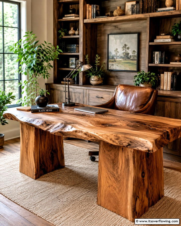 Cozy Leather Chair Seating - 30 Rustic Home Office Ideas for a Cozy Workspace