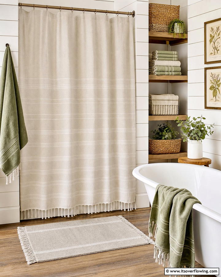 Cozy Linen Textiles - 21 Country Bathroom Ideas with Vintage Farmhouse Charm