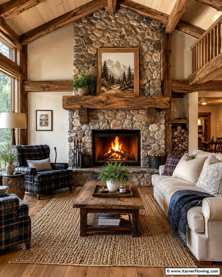 Cozy Log Fireplace Charm - 30 Small Rustic Living Room Ideas for Cozy Charm