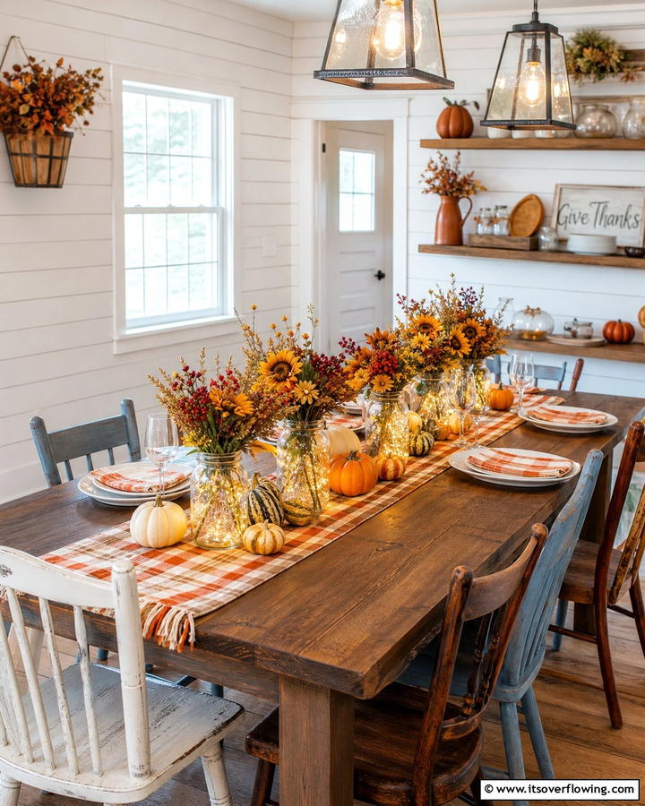 Cozy Mason Jar Centerpieces - 21 Festive Thanksgiving Table Decor Ideas for Family Gatherings