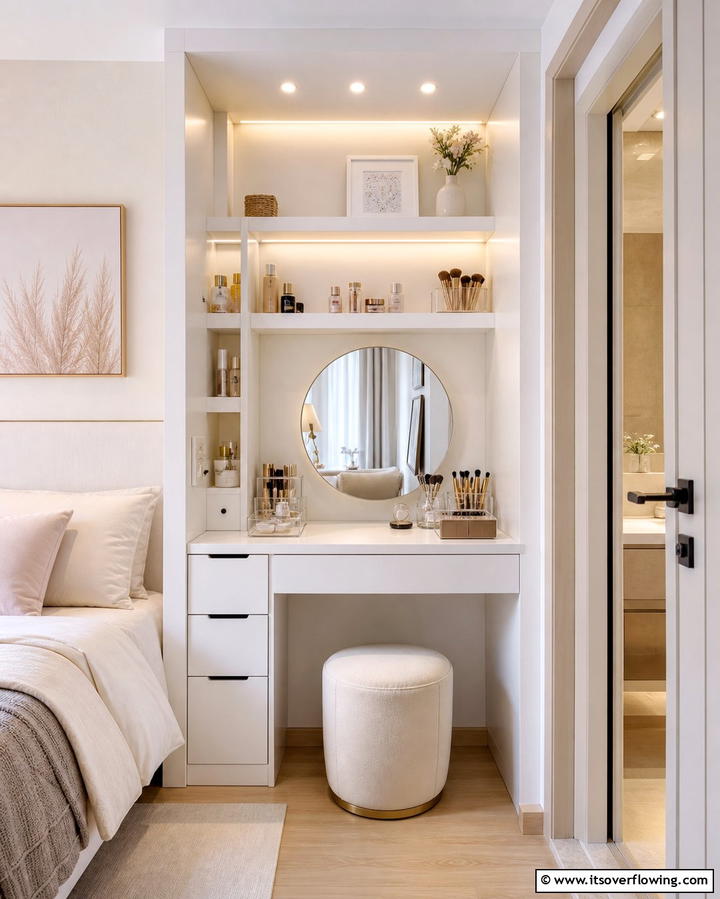 Cozy Minimalist Vanity Nook - 30 Stylish Makeup Vanity Ideas for a Functional Beauty Space