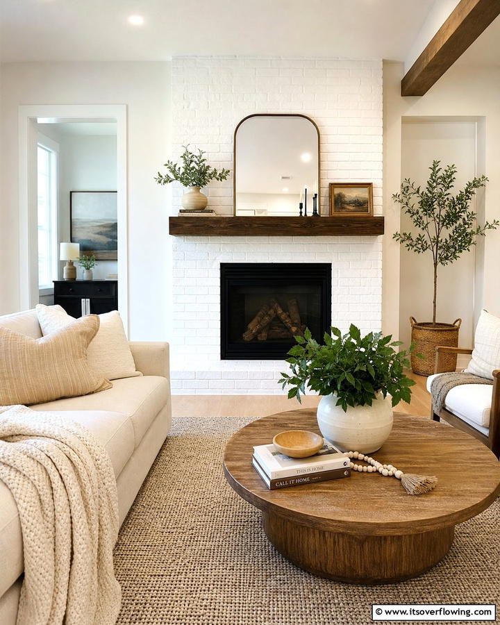 Cozy Modern White Brick Design - 30 White Brick Fireplace Ideas for Timeless Living Rooms