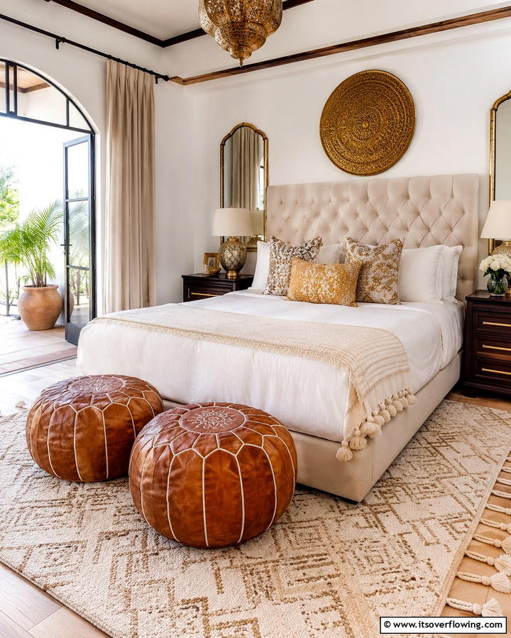 Cozy Moroccan Ottomans - 30 Moody Dark Boho Bedroom Decor Inspirations for Cozy Nights