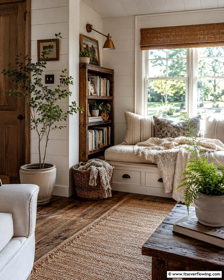 Cozy Nook Reading Corner - 30 Small Rustic Living Room Ideas for Cozy Charm