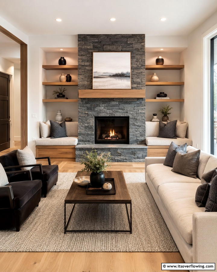 Cozy Nook with Built in Benches - 25 Fireplace Seating Ideas to Cozy Up Your Living Room