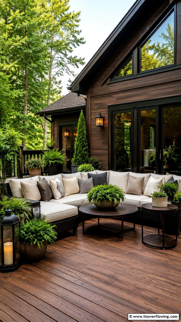 Cozy Outdoor Seating - 30 Dark Brown House With Black Trim Exterior Design Ideas