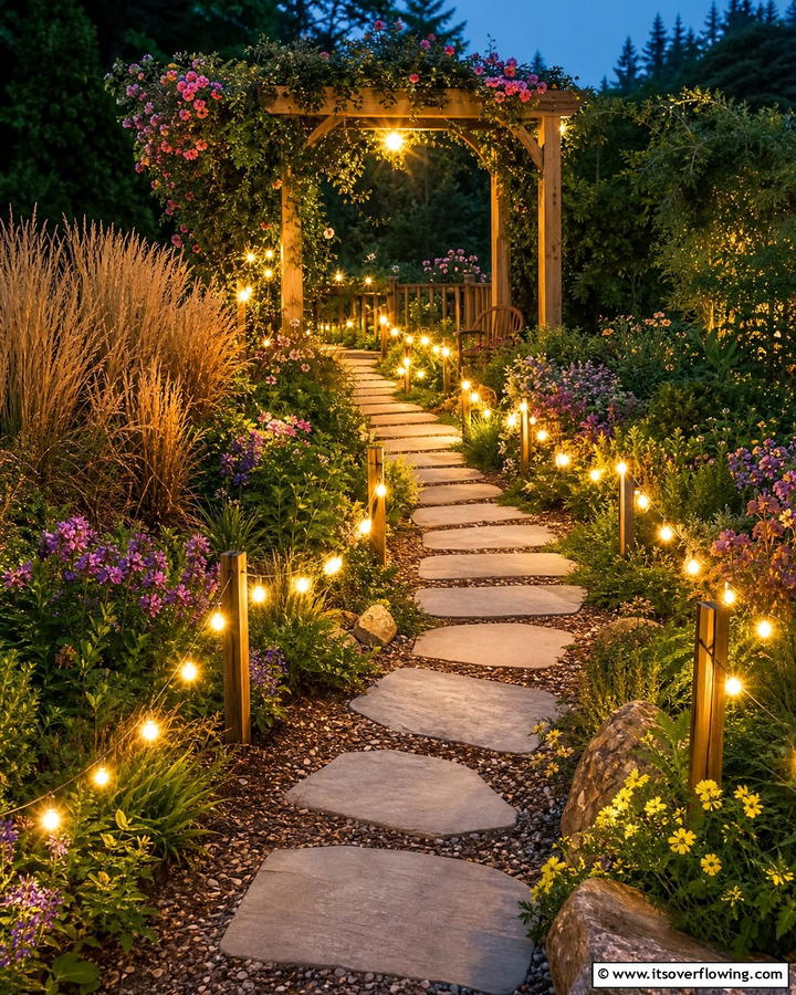 Cozy Pathway Illumination - 21 Patio String Light Arrangements for Magical Outdoor Ambiance