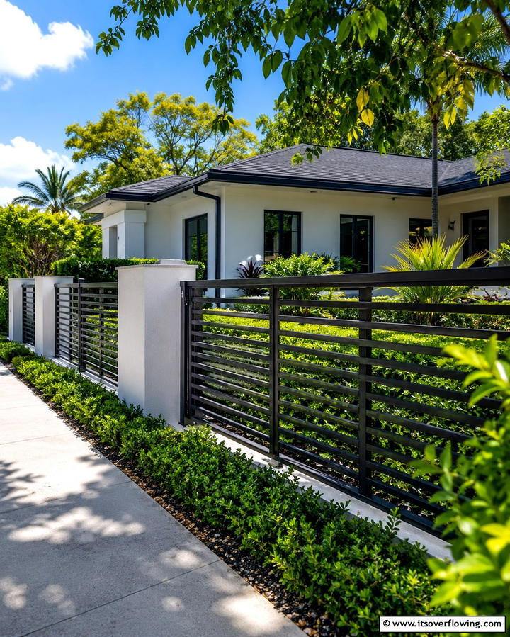 Cozy Perimeter Black Fencing Around White Houses - 30 Single-Story White House Black Trim Exterior Inspirations