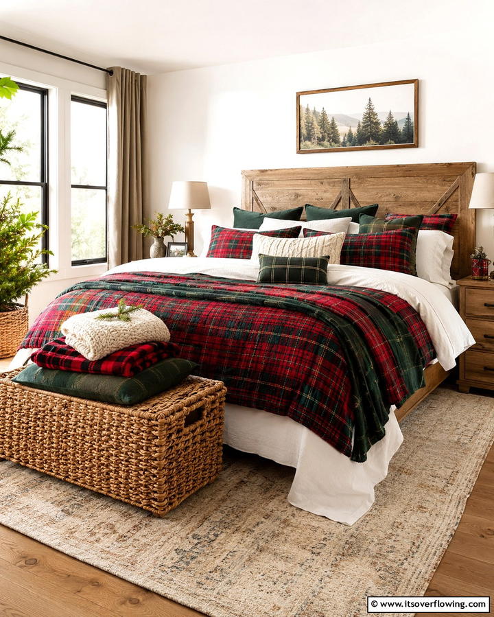 Cozy Plaid Accents - 30 Cozy Fall Bedroom Decor Tips for Autumnal Warmth & Style