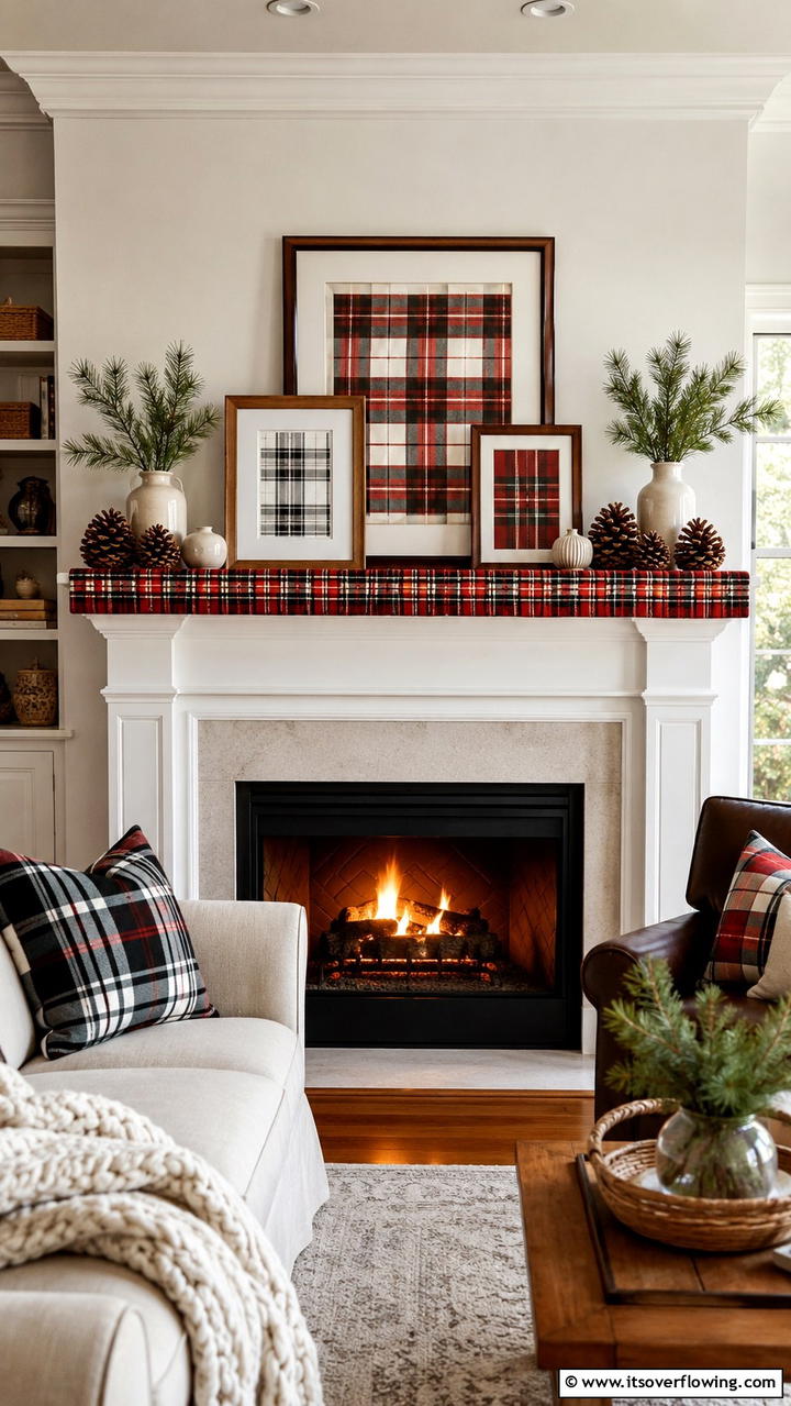 Cozy Plaid Patterns - 30 Fall Mantel Decor Ideas for Seasonal Coziness