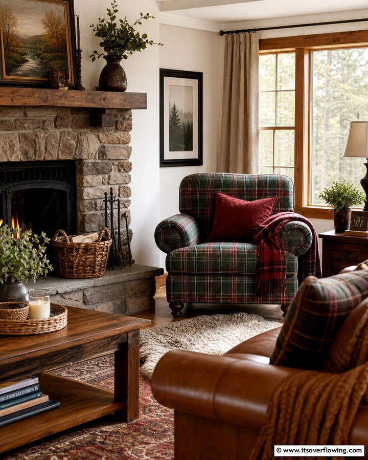 Cozy Plaid Textiles - 25 Ralph Lauren Living Room Ideas for Classic Elegance