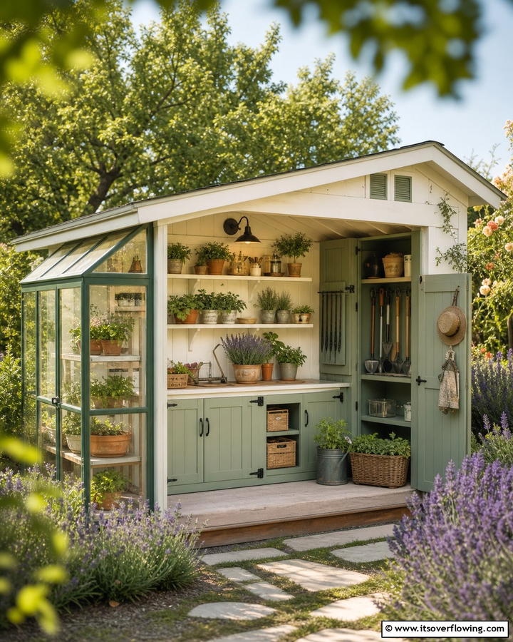 Cozy Plant Care and Storage Unit - 30 Greenhouse and Shed Combo Ideas- Space-Saving Designs