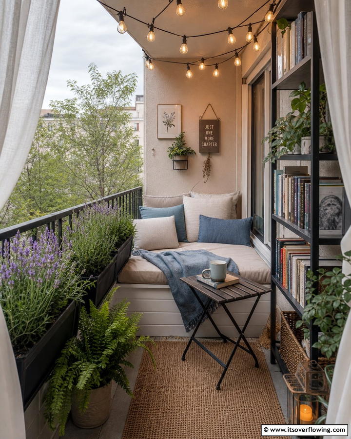 Cozy Reading Nook Retreat - 21 Balcony Ideas to Turn Your Small Space into a Relaxing Retreat