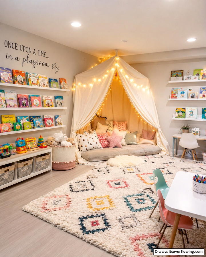 Cozy Reading Nook for Quiet Moments - 25 Fun Basement Playroom Ideas for Kids of All Ages