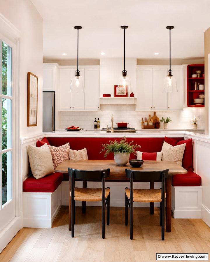 Cozy Red Dining Nook - 30 Bold Red Kitchen Ideas for a Vibrant Cooking Space