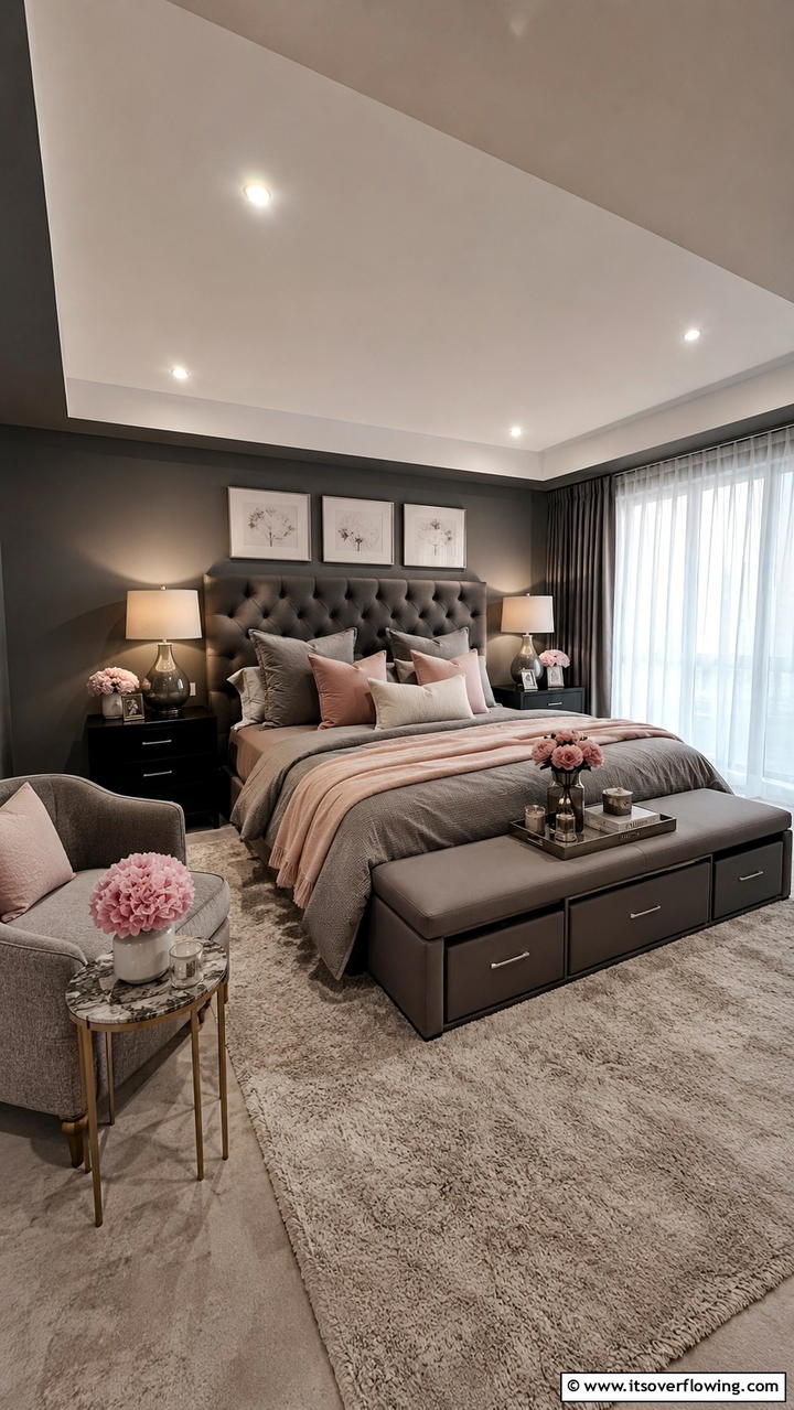 Cozy Retreat with Subtle Accents - 30 Dark Grey Bedroom Ideas for Modern Serene Spaces