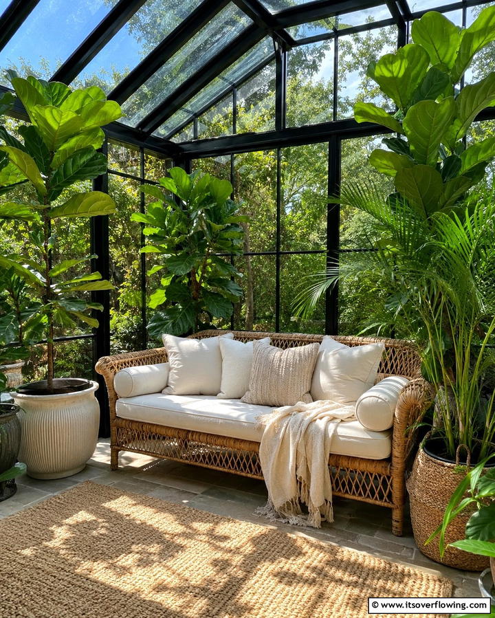Cozy Seating Area for Relaxation - 25 Greenhouse Decor Ideas for Plant Lovers