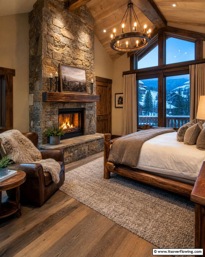 Cozy Stone Fireplace - 25 Cozy Cabin Bedroom Ideas for a Rustic Escape