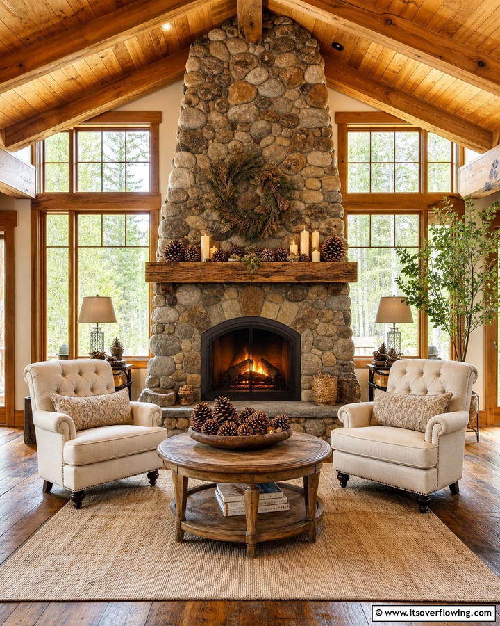 Cozy Stone Fireplace - 25 Cabin Decor Ideas for a Cozy Retreat