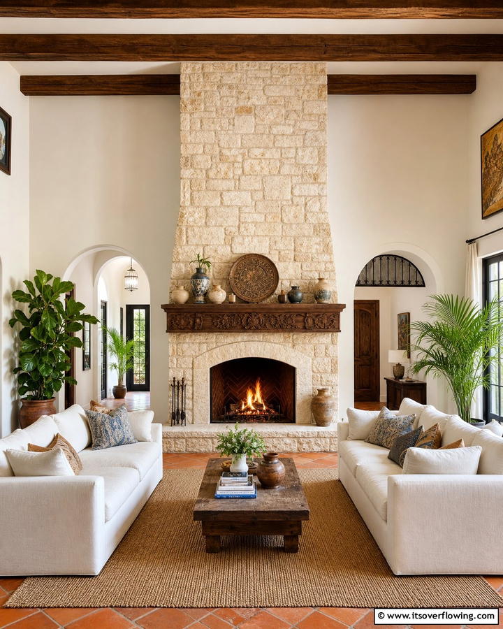 Cozy Stone Fireplaces - 30 Mediterranean Interior Design Ideas for Warm Homes